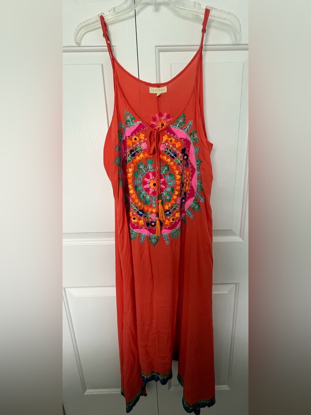 Rubyyaya Meadow Mandala Orange Embroidered Boho Festival Beach Dress - Picture 2 of 6